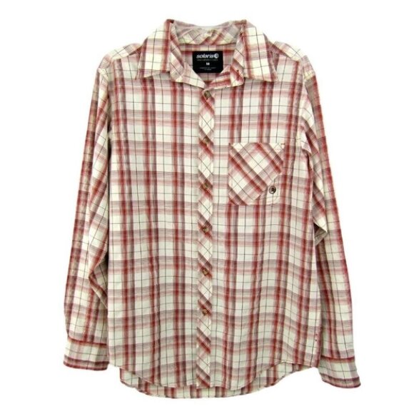 Solaris Ivory Rust Plaid Button Front Shirt Mens Size M Hiking Long Sleeve - Picture 1 of 11